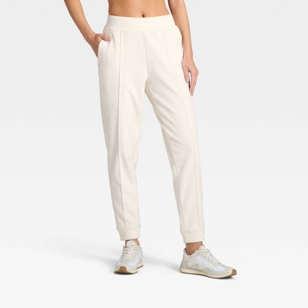 Women's Velour Ribbed Jogger Sweatpants - All In Motion Cream XXL